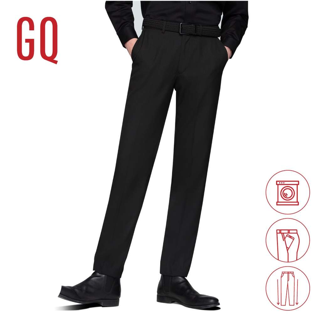 GQ Essential Pants กางเกงผู้ชายทรงปกติ รุ่น TR Tailored Fit สีดำ ปัน