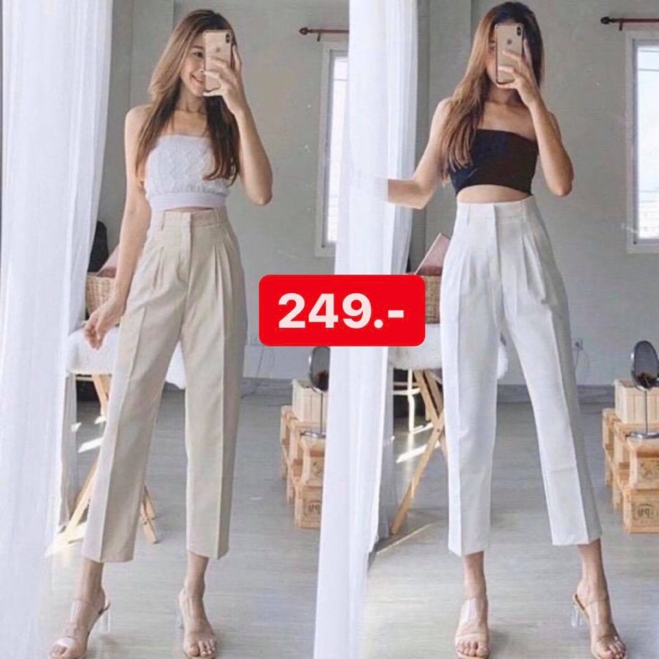 high waist pants gray