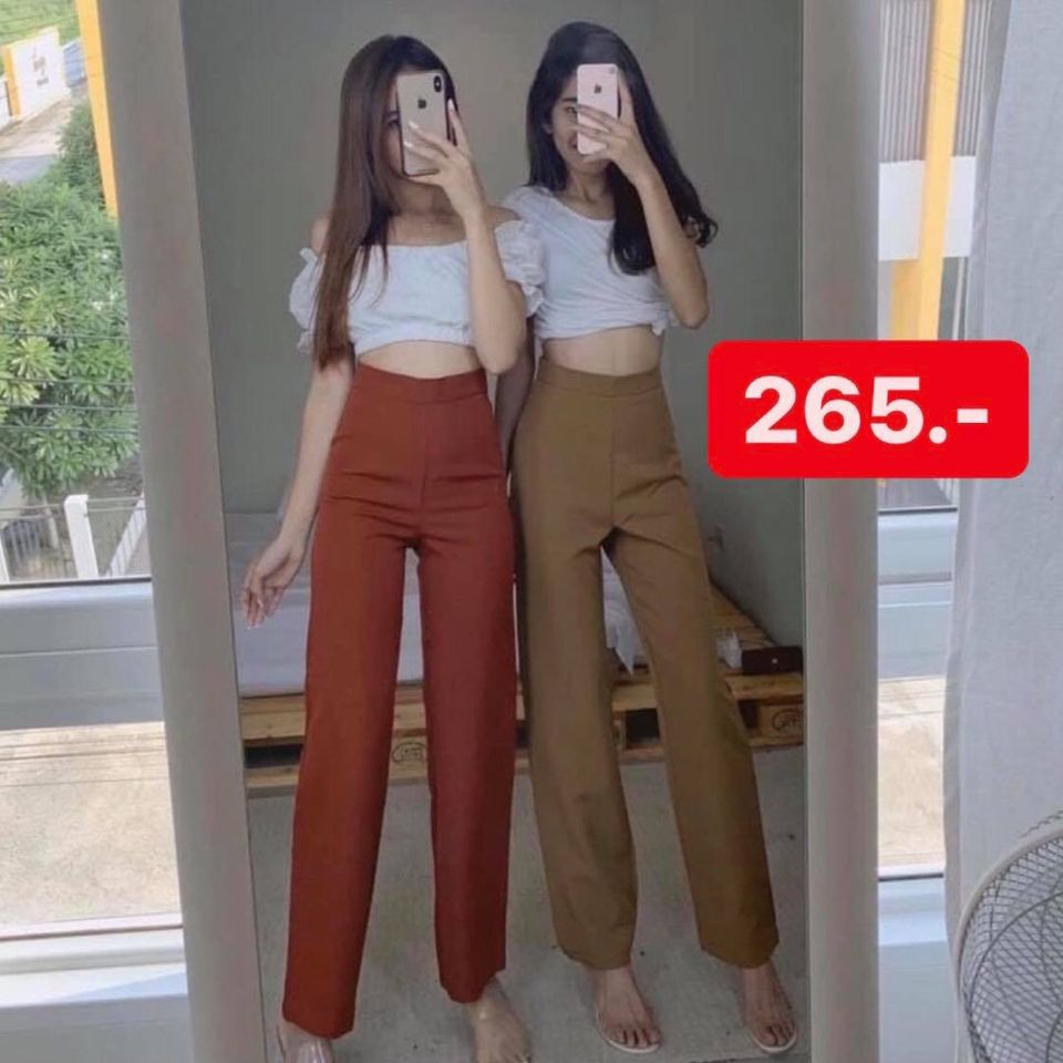 high waist pants red