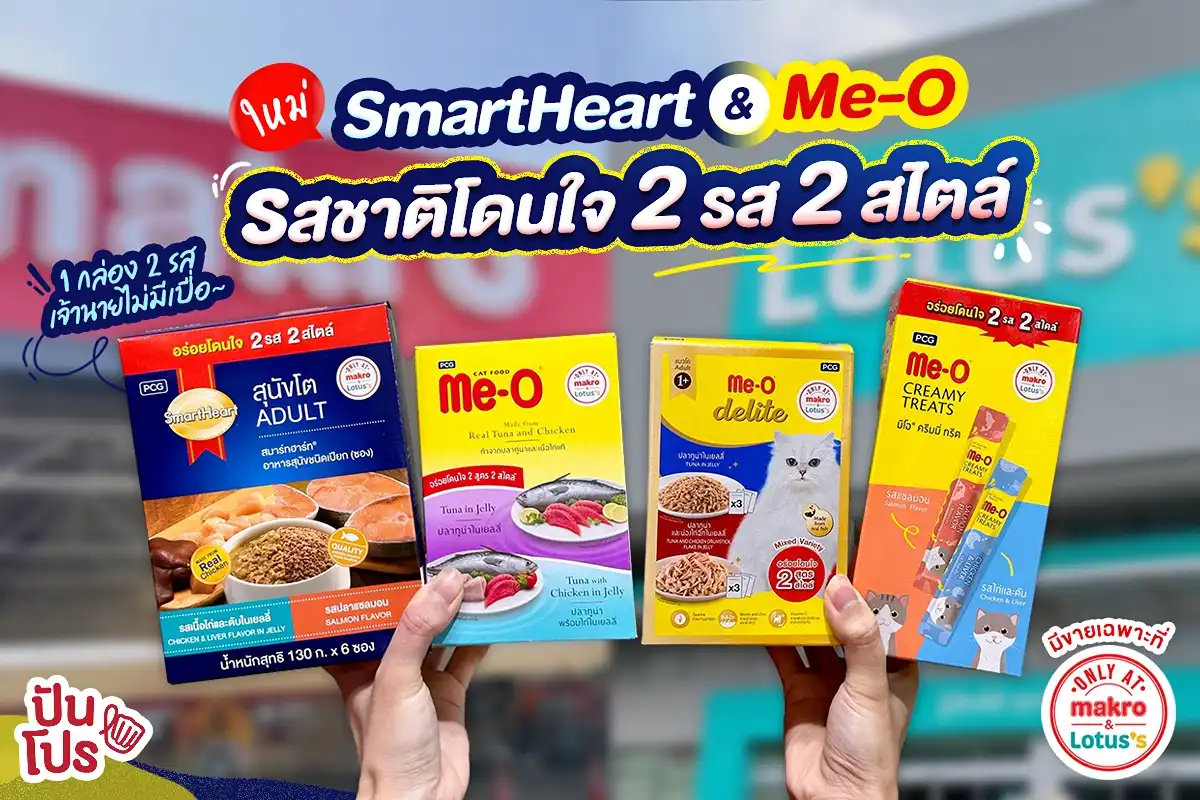 😻 ใหม่! SmartHeart & Me-O รวม 2 รส 2 สไตล์ ในกล่องเดียว! ทั้งอาหารสุนัขและแมวแบบเปียก และขนมแมวเลีย รสชาติโดนใจให้เจ้านายไม่มีเบื่อ~